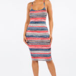 Double layer Stripe Print Midi Dress